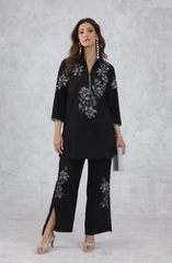 Black and Silver Floral Embellished Co-Ord Set