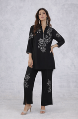 Black and Silver Floral Embellished Co-Ord Set