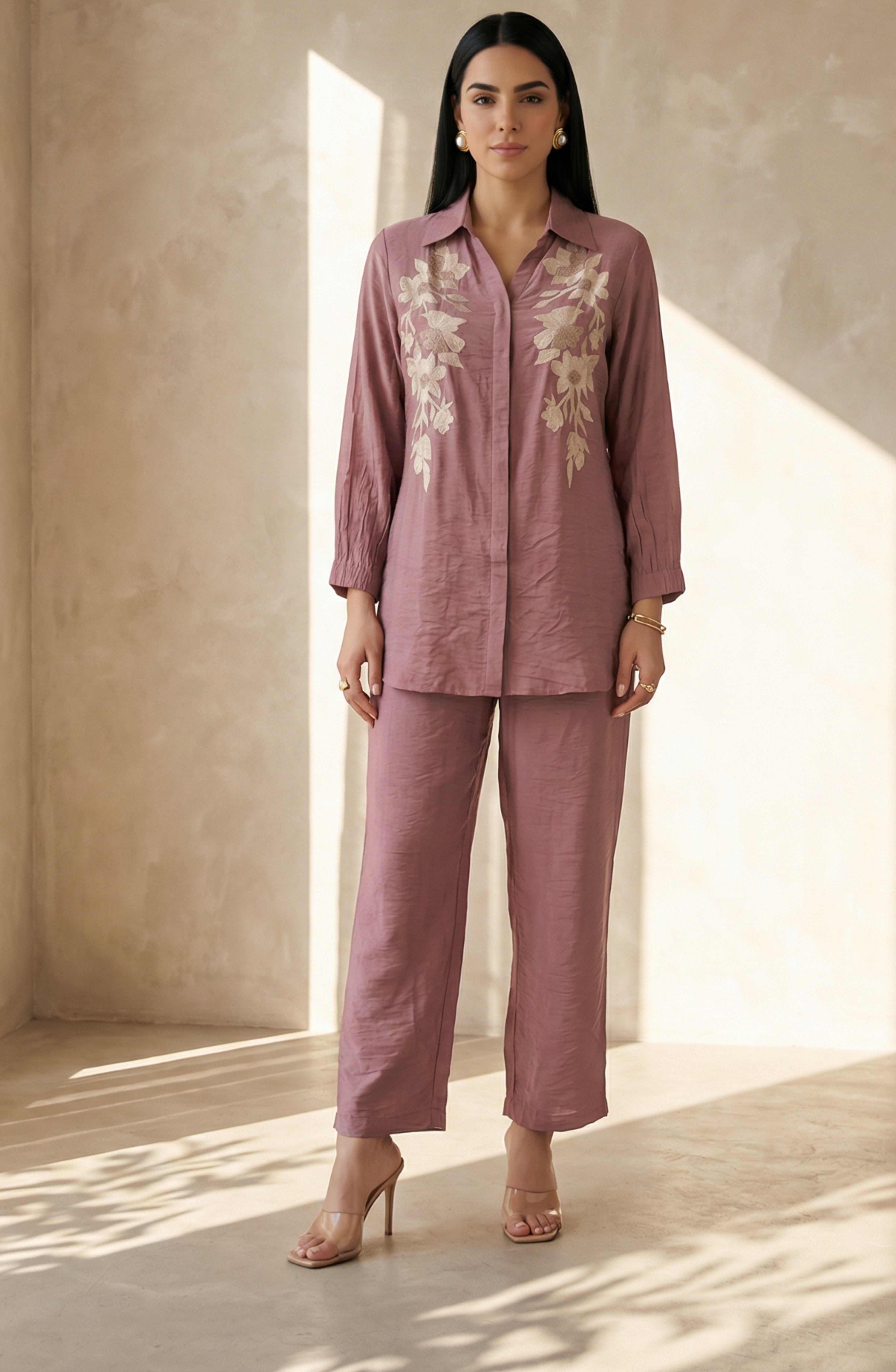 Dusty Pink Embroidered Co-Ord Set