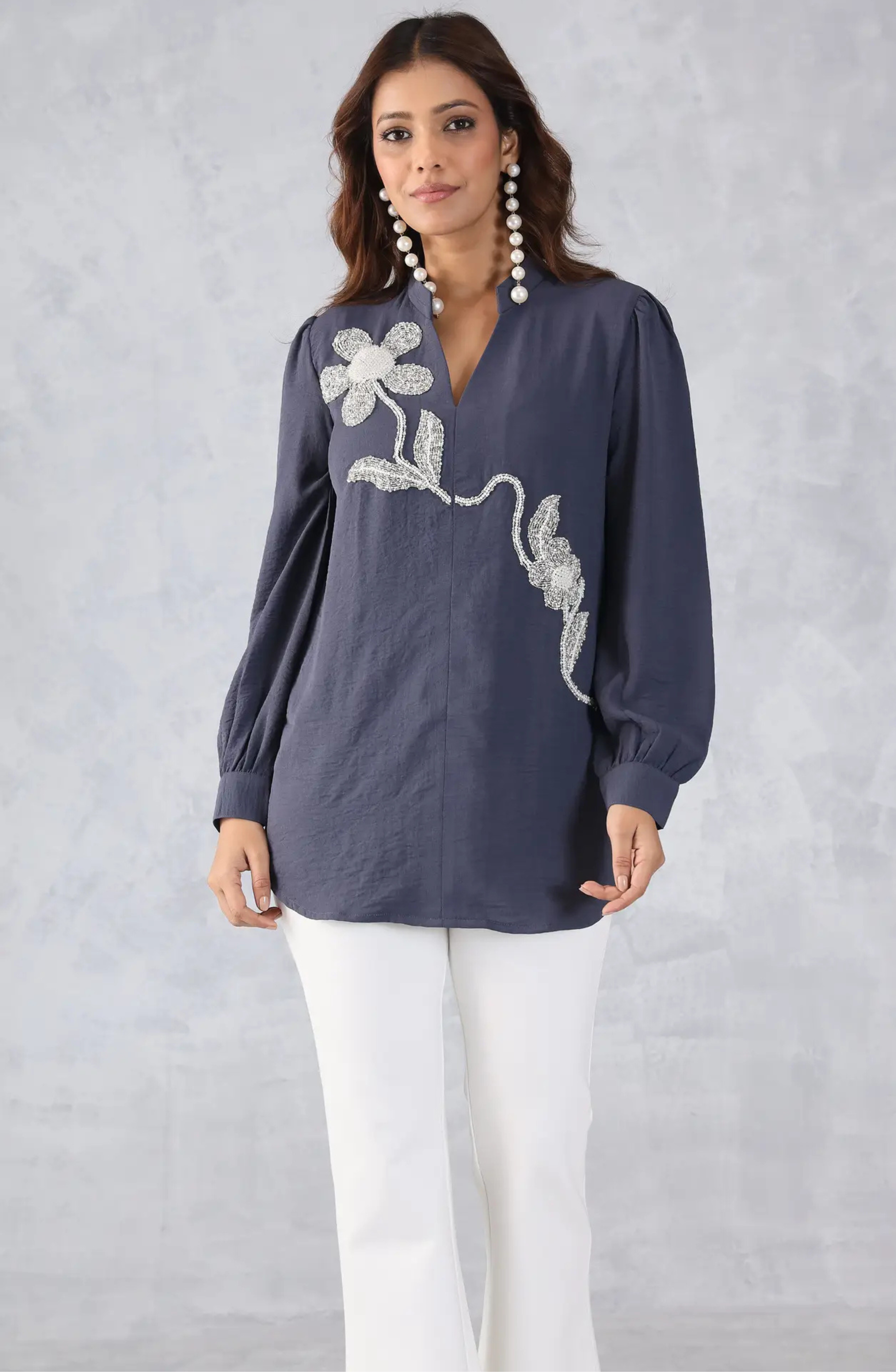 Grey Embellished  Shirt