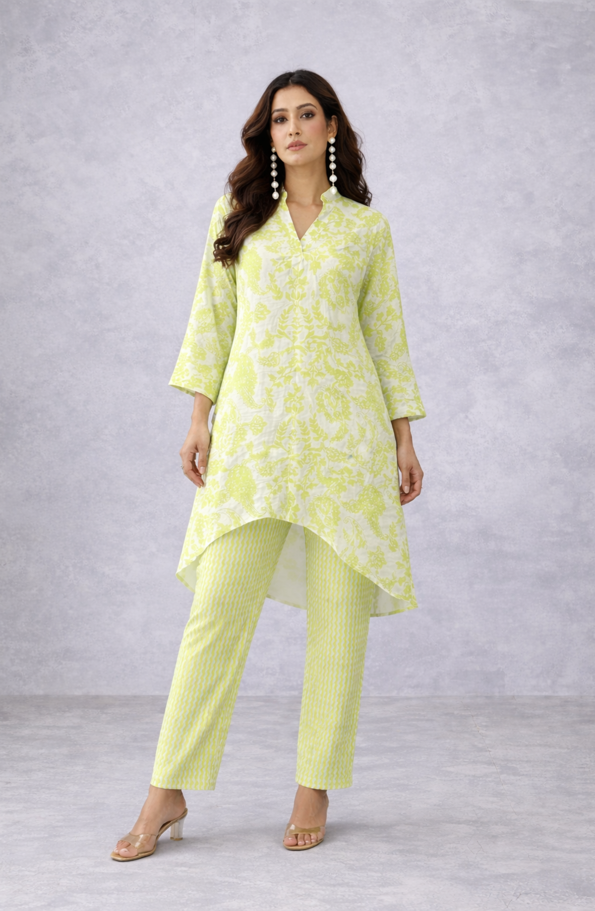 Lime Green Printed A-Line Co-Ord Set