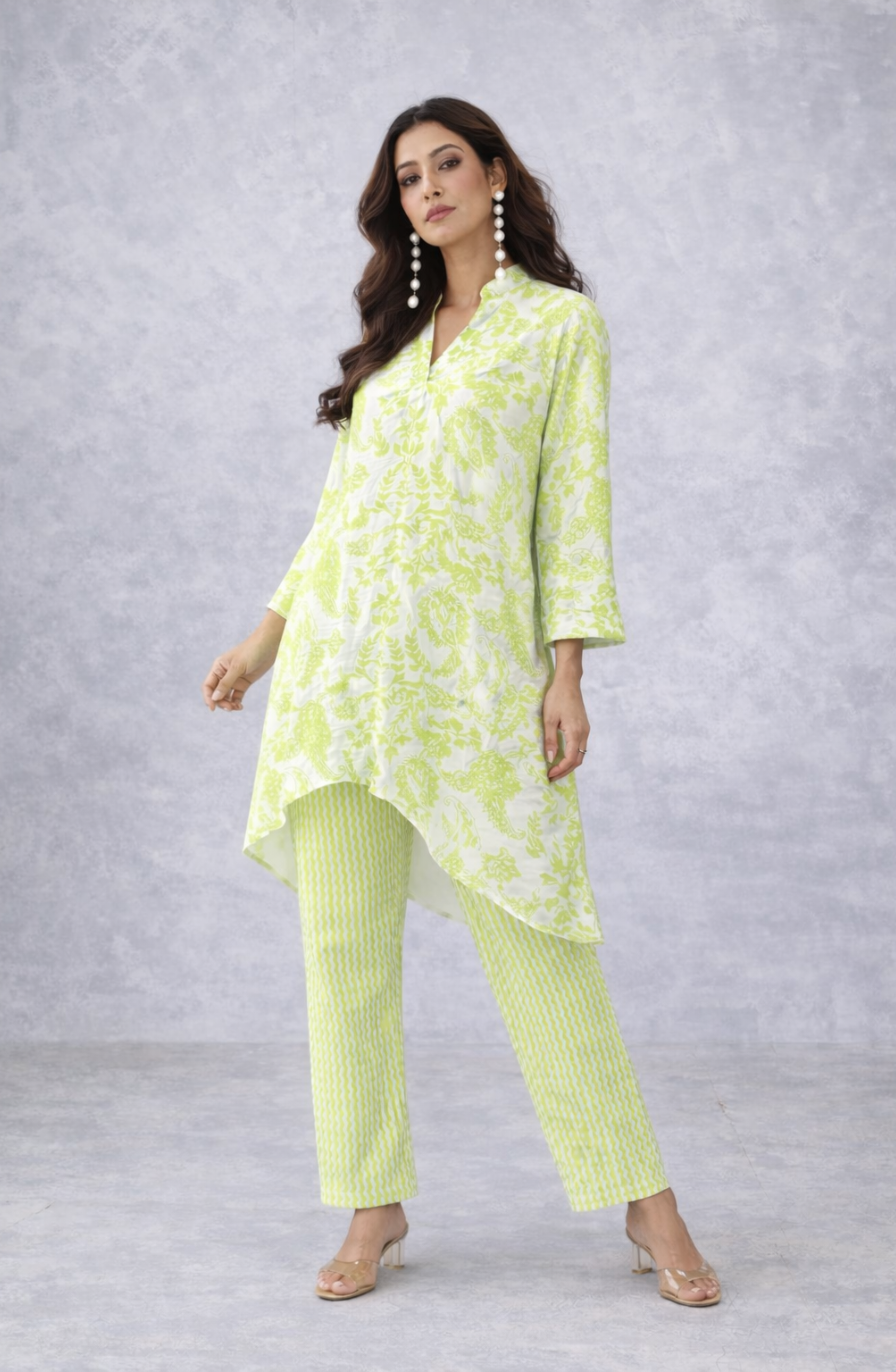 Lime Green Printed A-Line Co-Ord Set