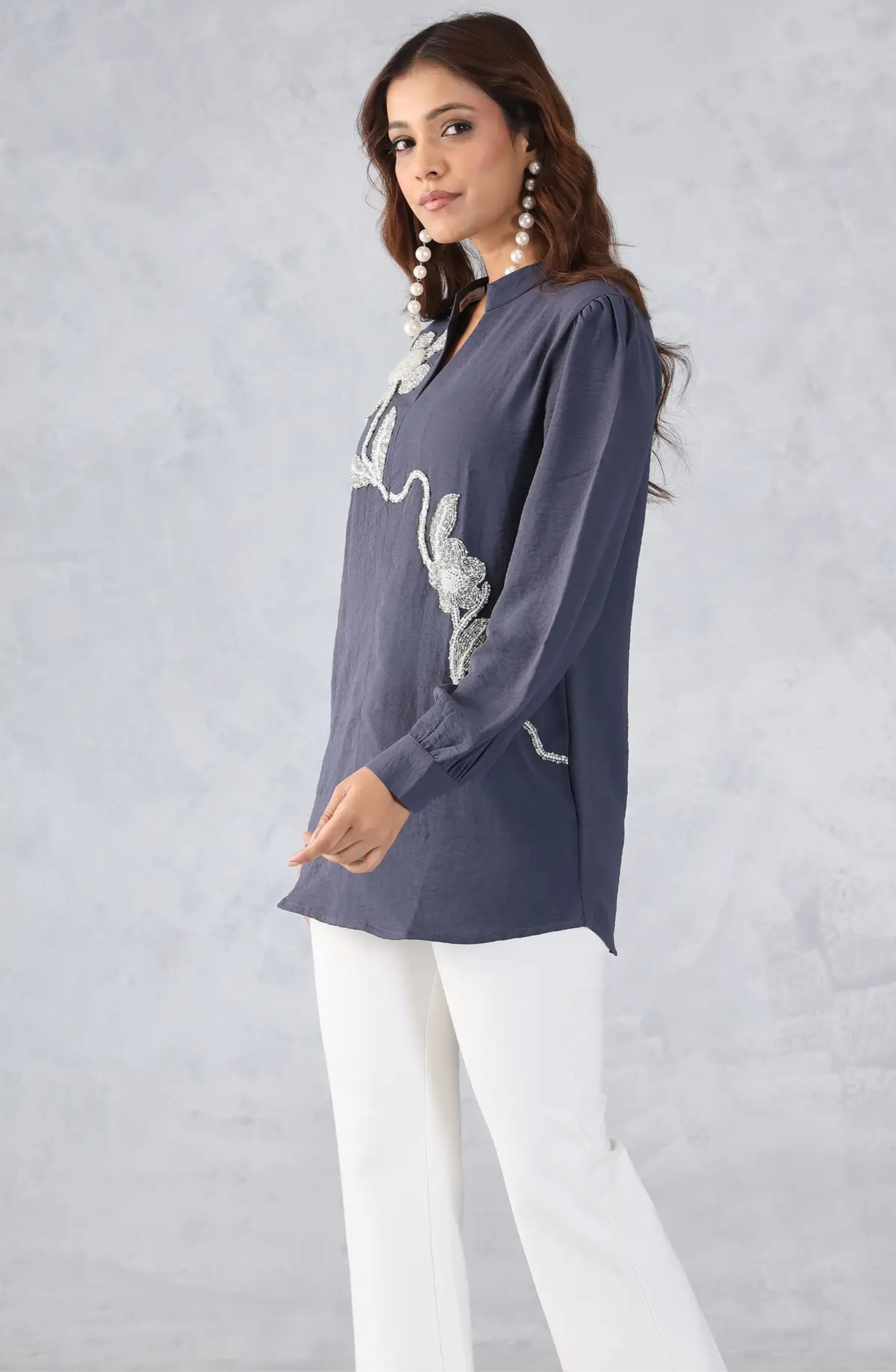 Grey Embellished  Shirt