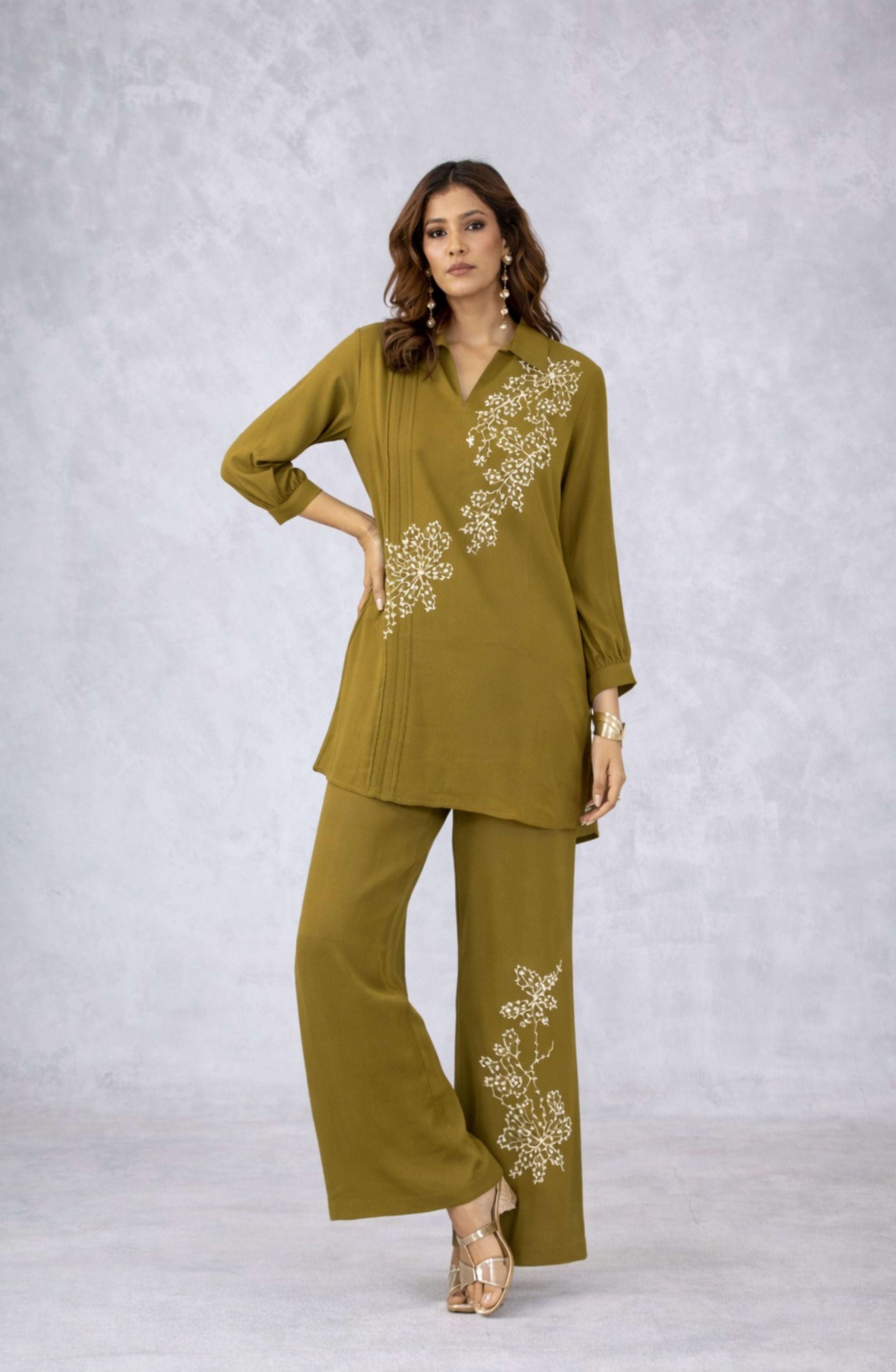 Olive Green Embroidered Co-Ord Set