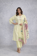 Yellow Floral Embroidered Kurta Set with Dupatta
