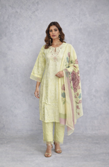 Yellow Floral Embroidered Kurta Set with Dupatta