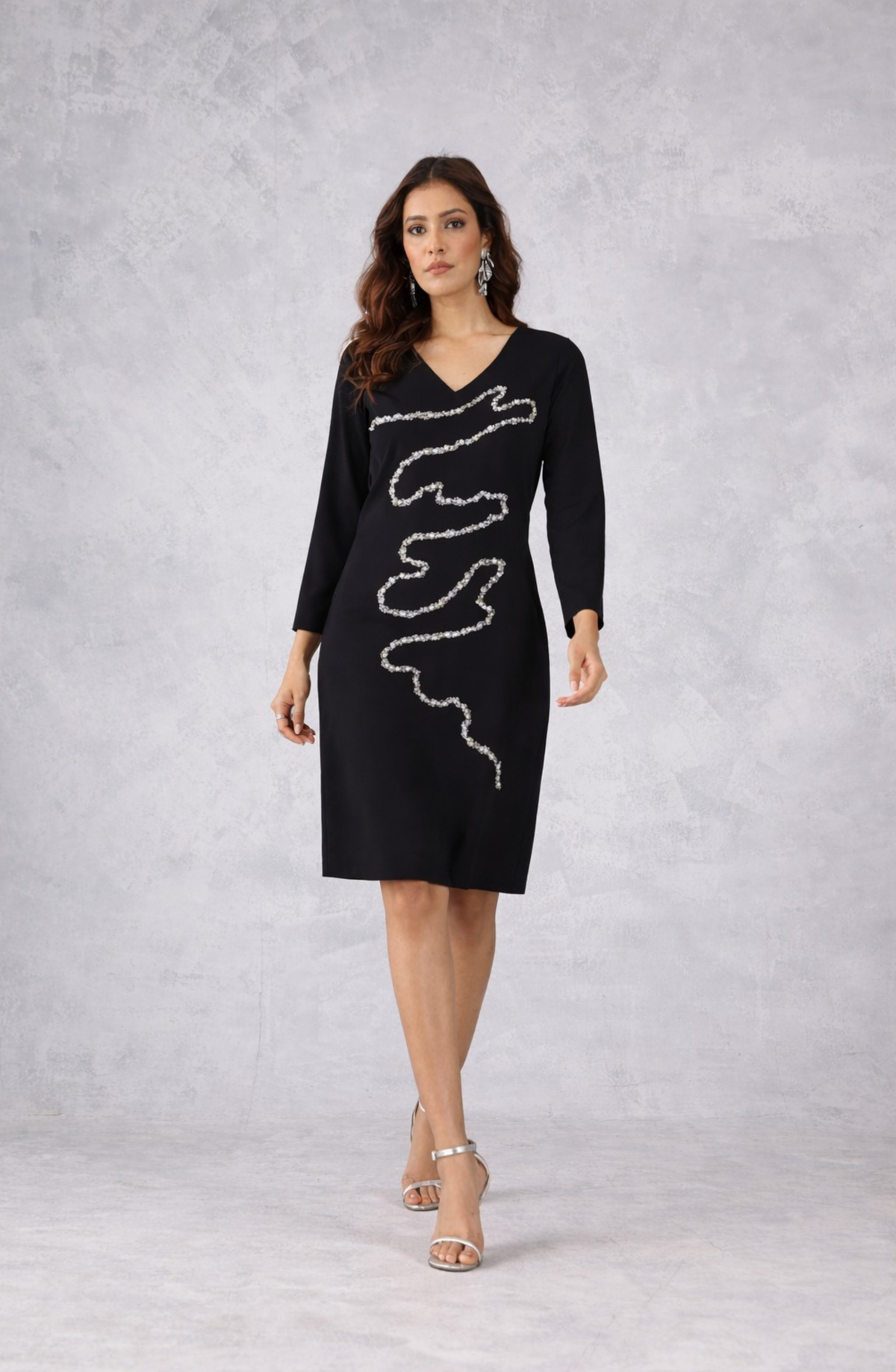 Black Embellished V-Neck Dress