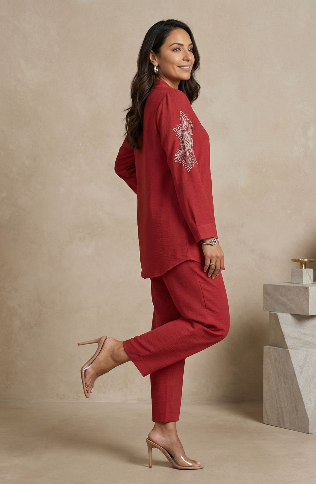 Rust Red Embroidered Co-Ord Set