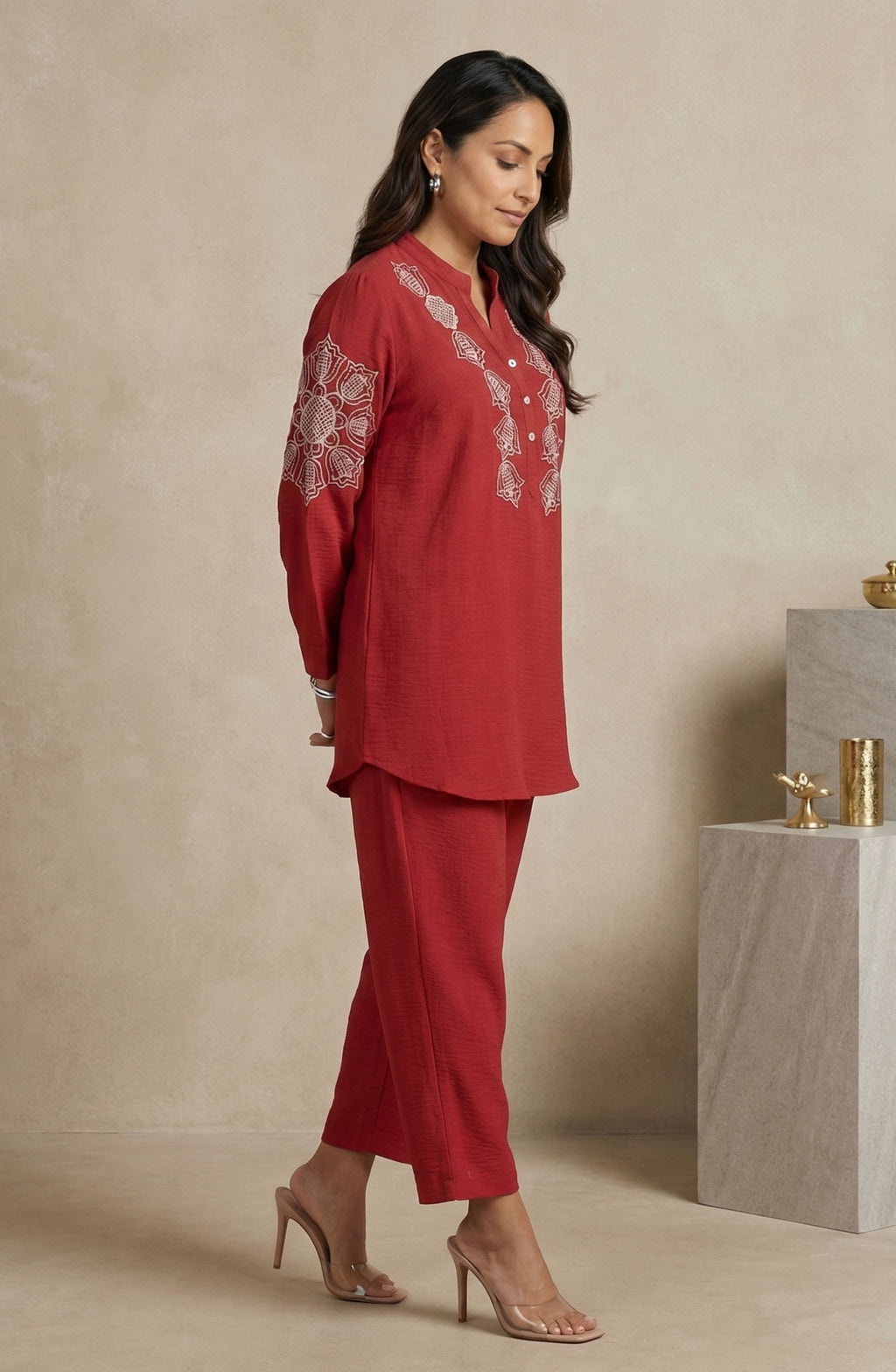 Rust Red Embroidered Co-Ord Set