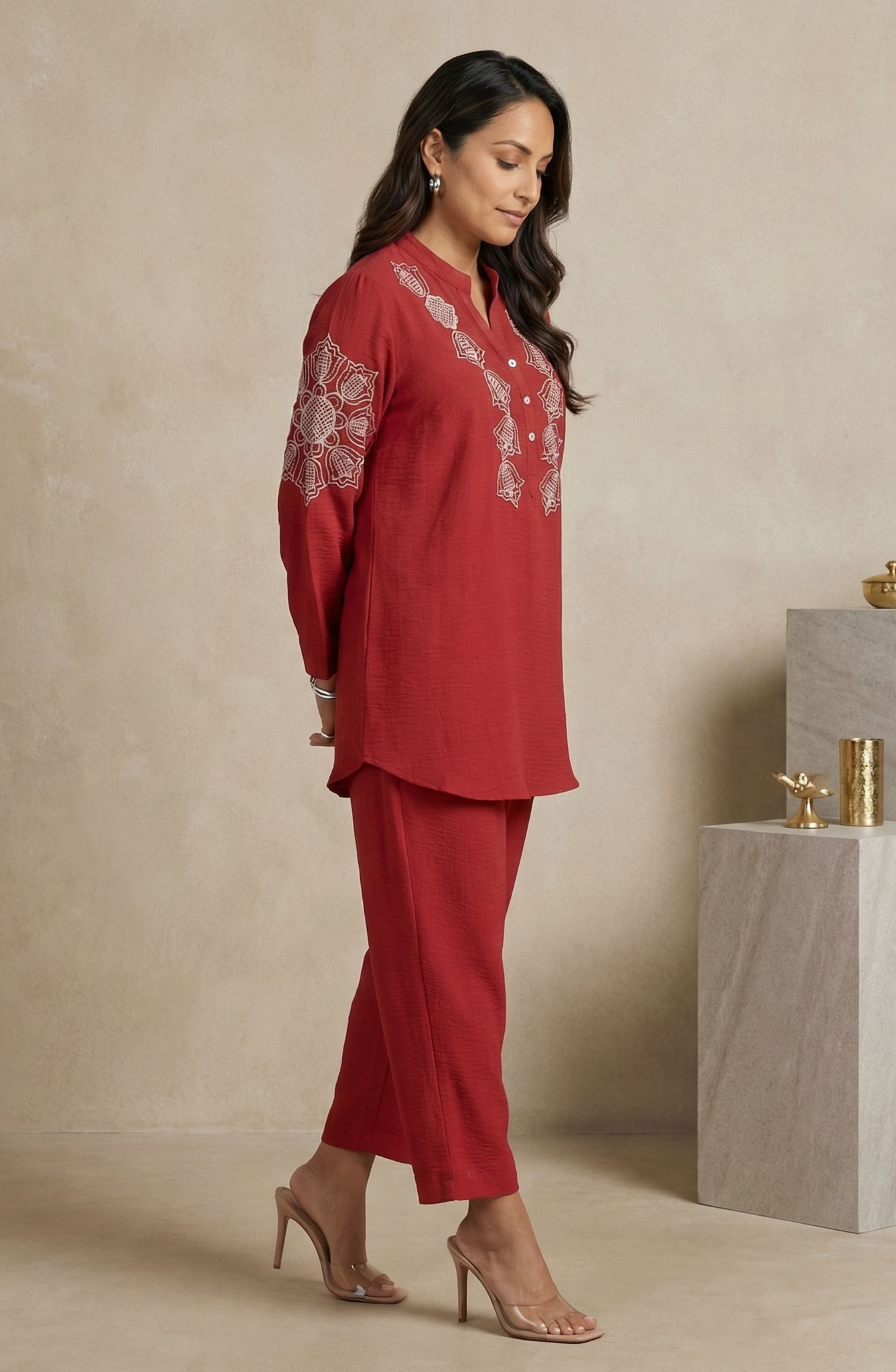 Rust Red Embroidered Co-Ord Set
