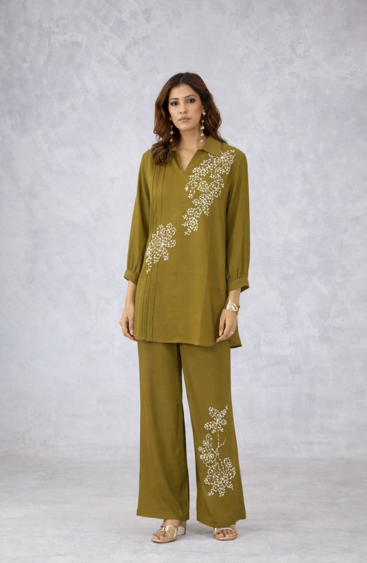 Olive Green Embroidered Co-Ord Set