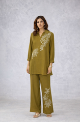 Olive Green Embroidered Co-Ord Set