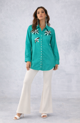 Teal Green Embellished Shirt