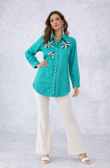 Teal Green Embellished Shirt