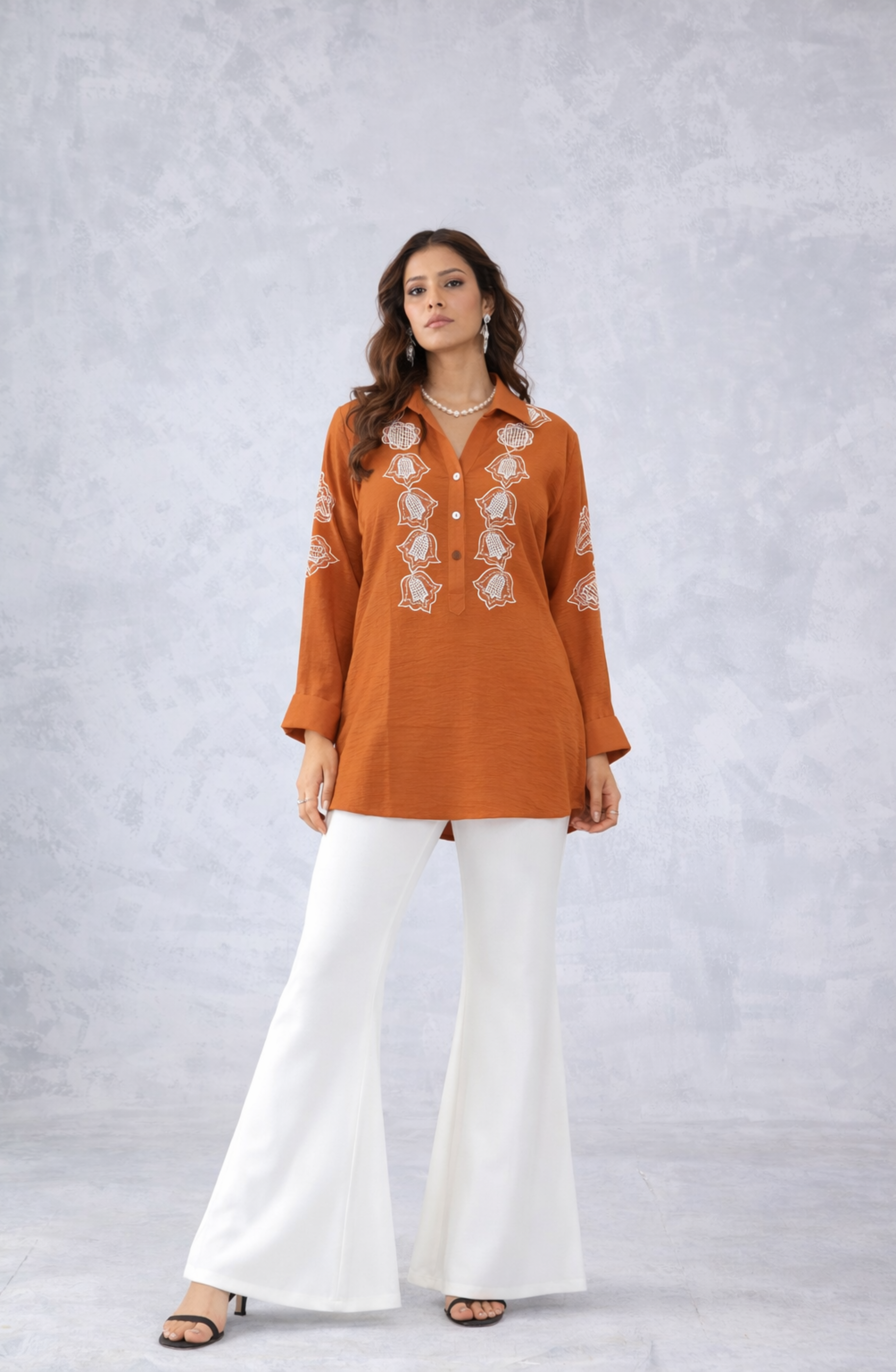 Rust Orange Embroidered Shirt