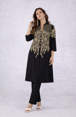 Black Floral Gold Embroidered Kurta Set