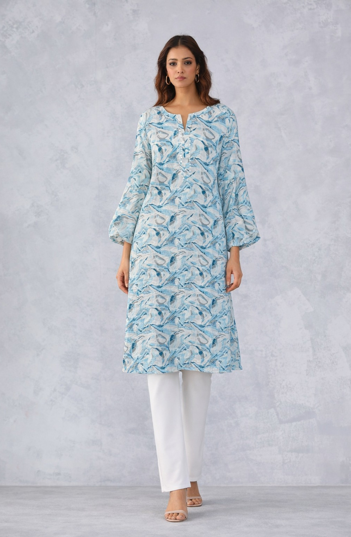 Sky Blue Printed Straight Kurta