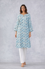 Sky Blue Printed Straight Kurta