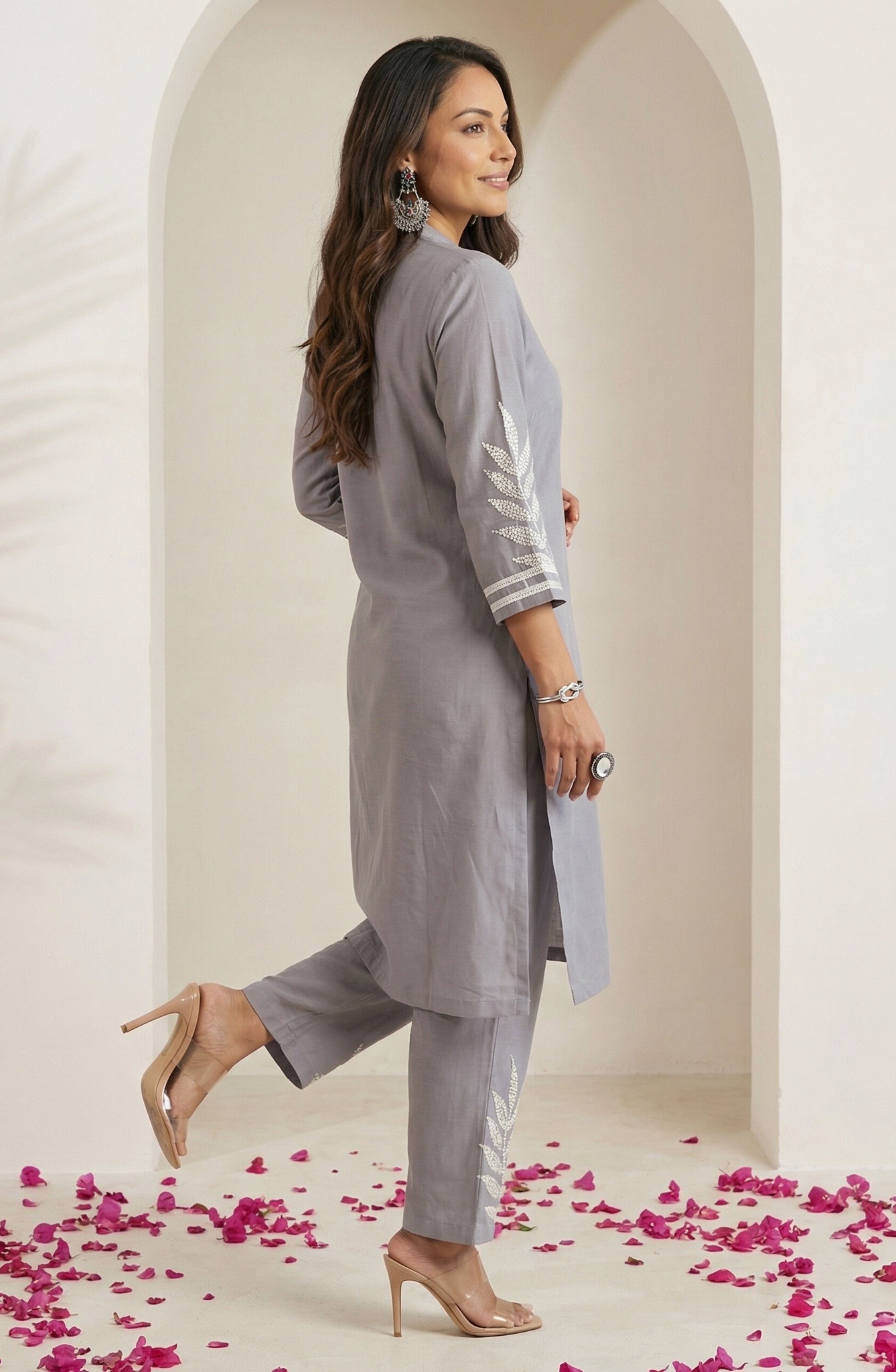 Grey Embroidered Kurta Set