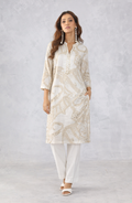 Cream Abstract Printed Kurta