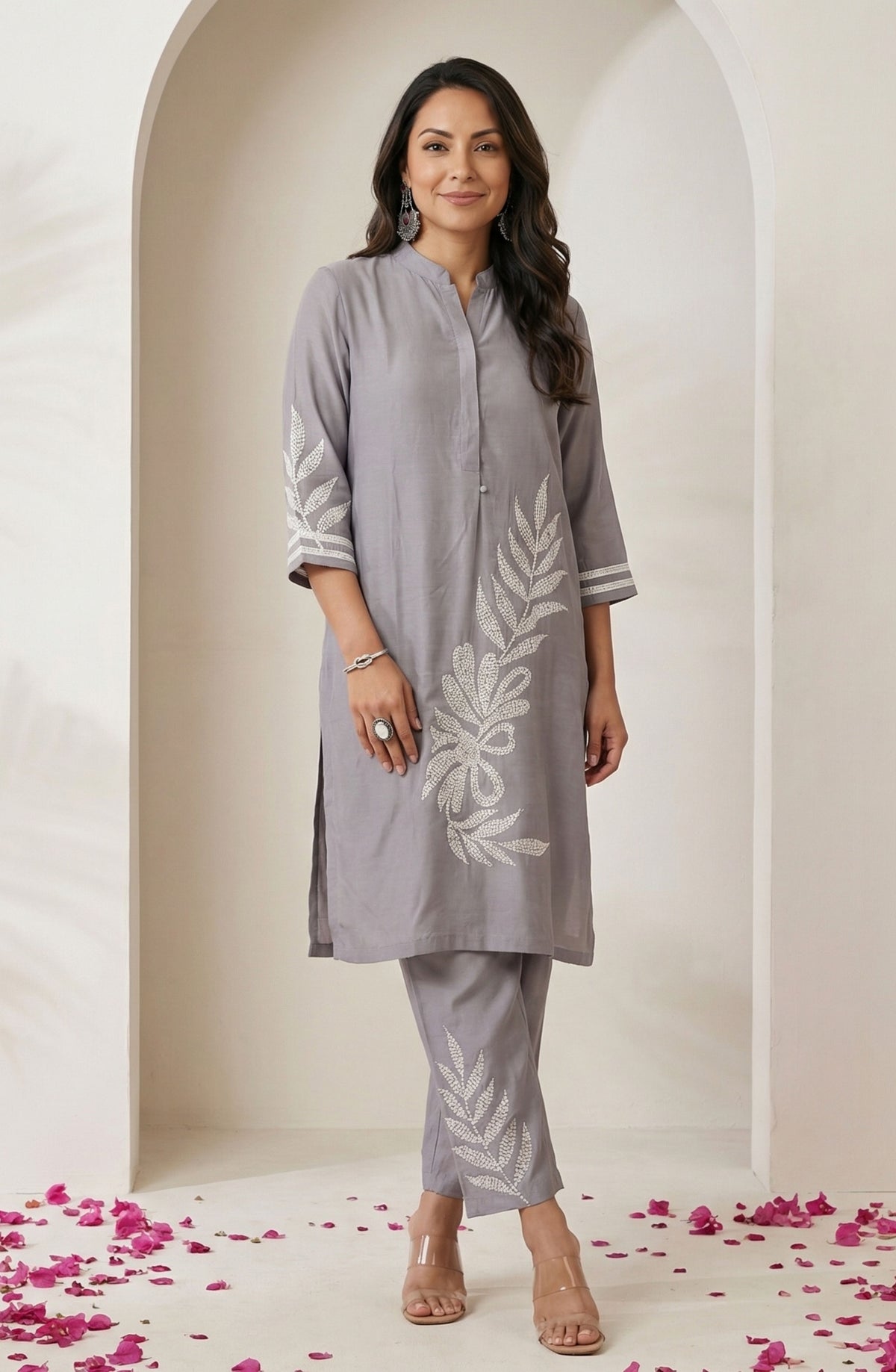Grey Embroidered Kurta Set