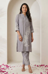 Grey Embroidered Kurta Set