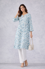 Sky Blue Printed Straight Kurta
