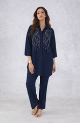 Navy Blue Elegant Embellished Co-Ord Set