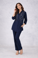 Navy Blue Elegant Embellished Co-Ord Set
