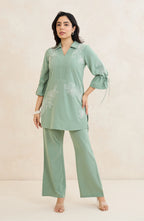 Mint Blossom Embroidered Co-Ord Set