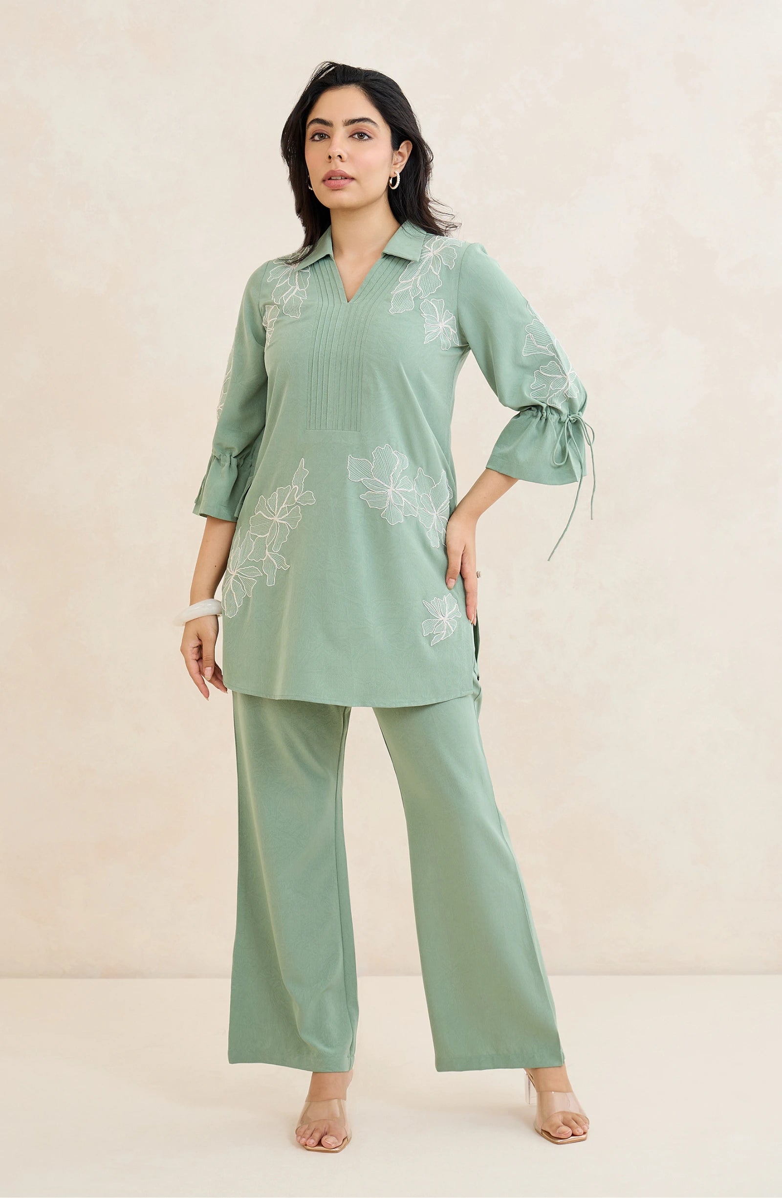 Mint Blossom Embroidered Co-Ord Set