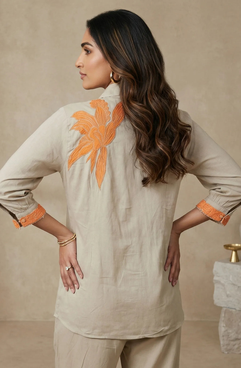 Classic Beige & Orange Fusion Co-Ord Set