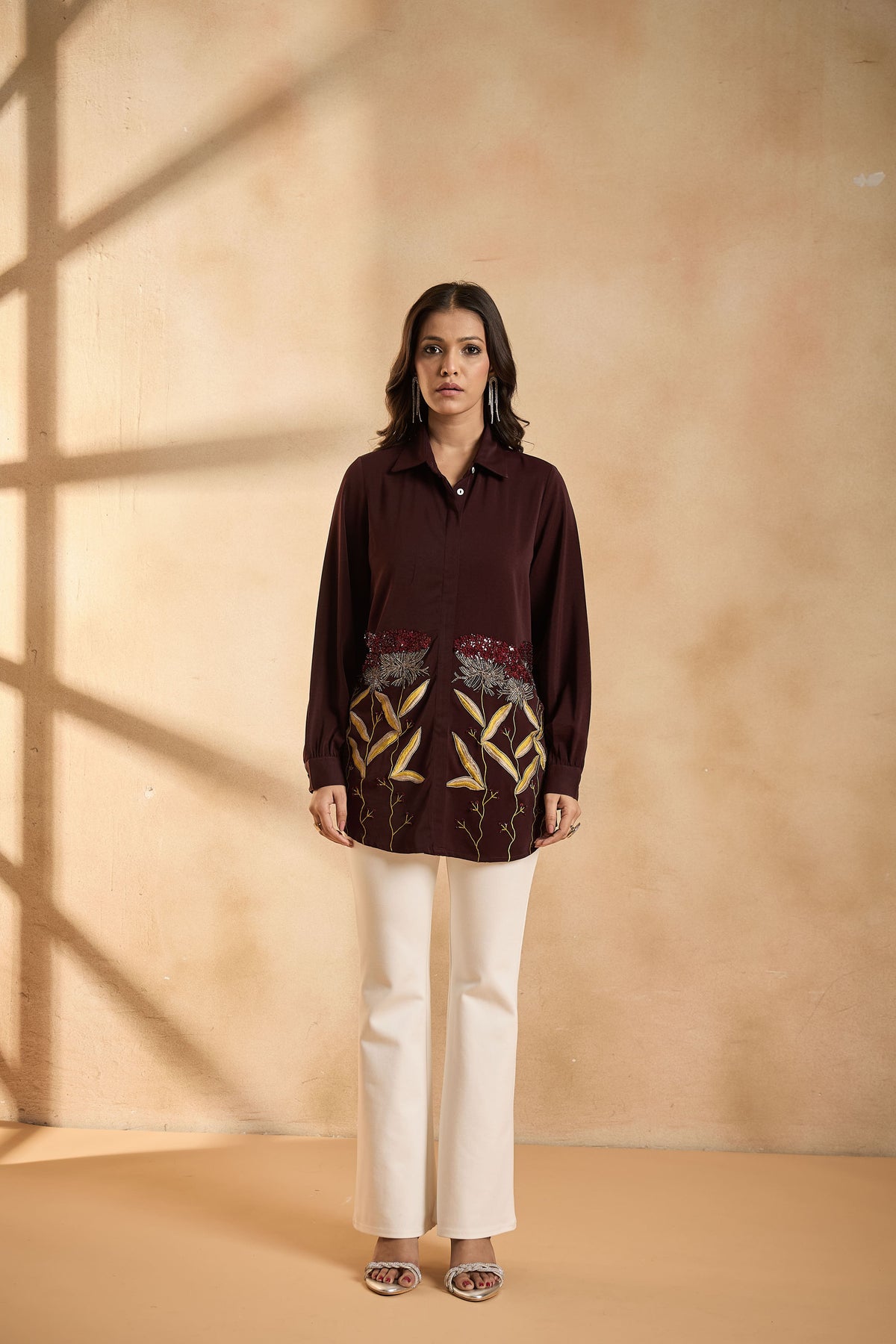 Wine Bloom Embellished Shirt