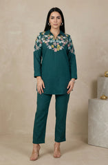 Bottle Green Embroidered Co-ord Set