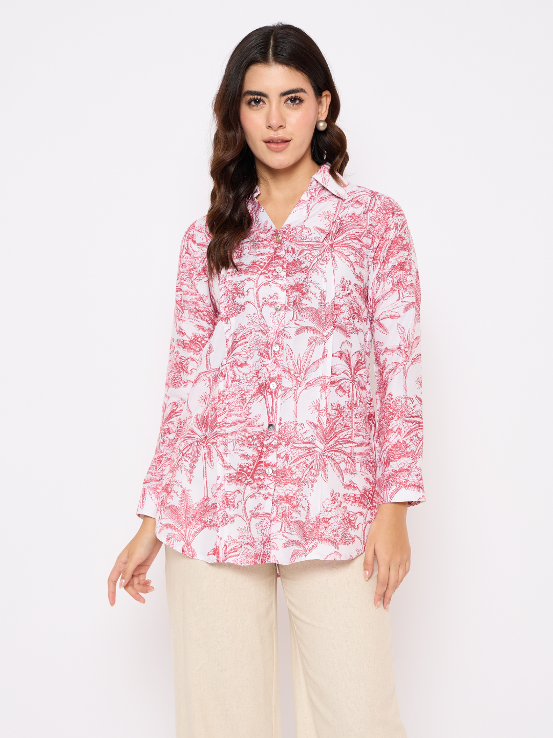 Red and White Printed Viscose Shirt