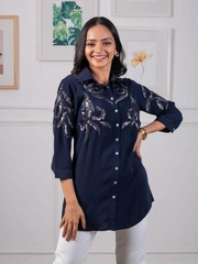 Navy Blue Sequin Shirt