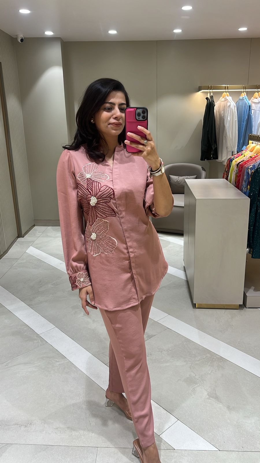 Pink Floral Embroidery Co-ord Set