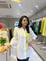 White Yellow Embroidered Shirt