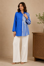 Blue Floral Striped Cotton Modal Shirt