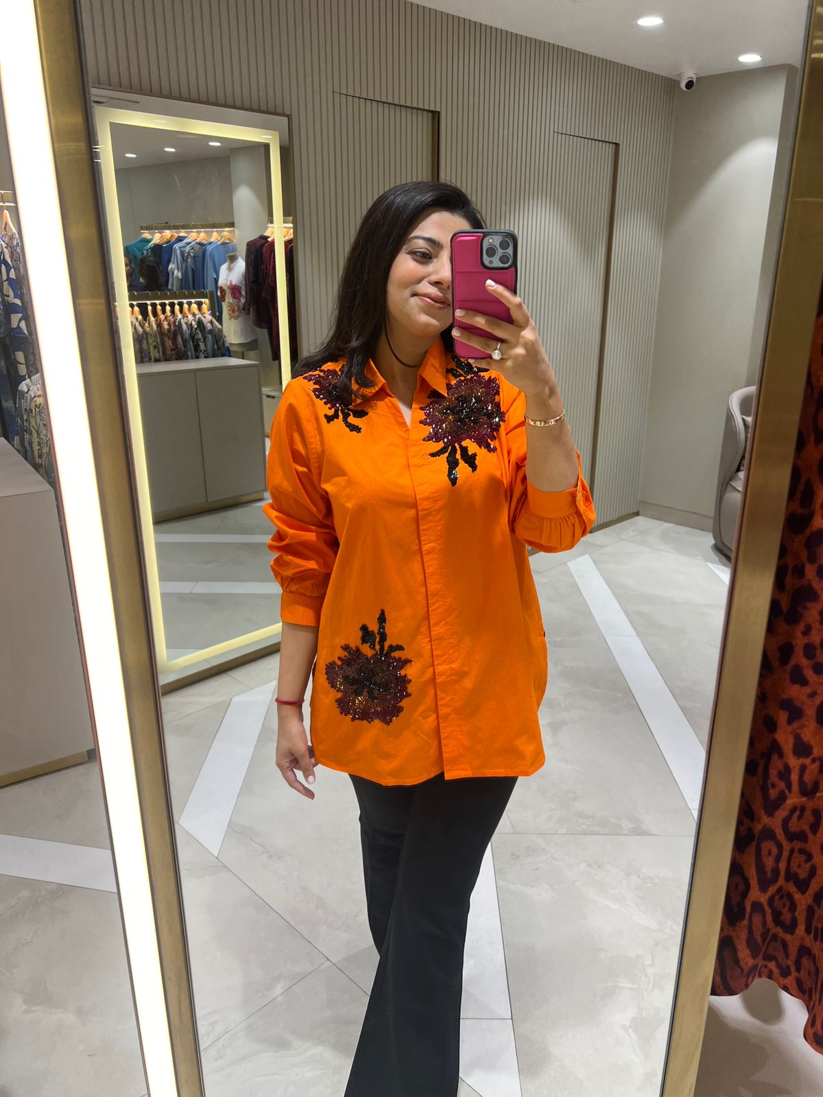 Orange Embellished Shirt