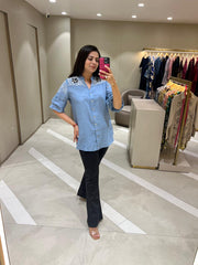 Blue Embroidered Shirt