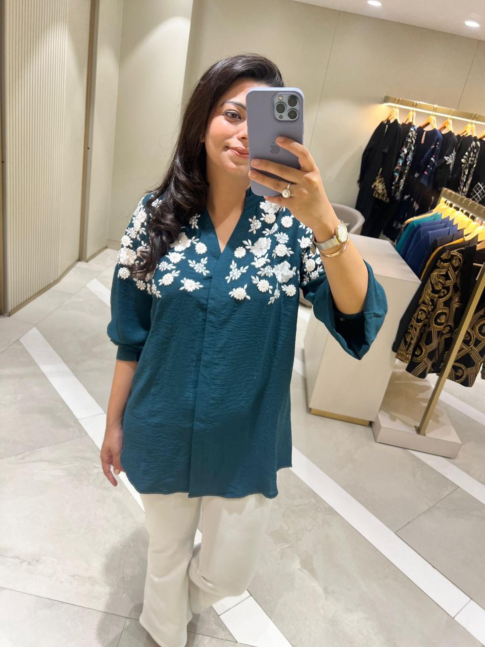 Embroidered Green Shirt