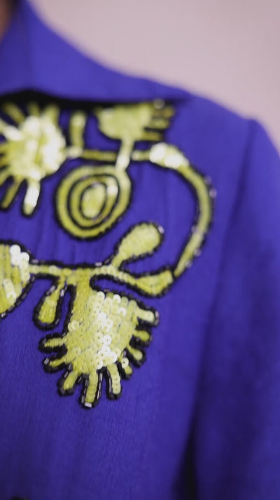Royal Blue Floral Motif Shirt