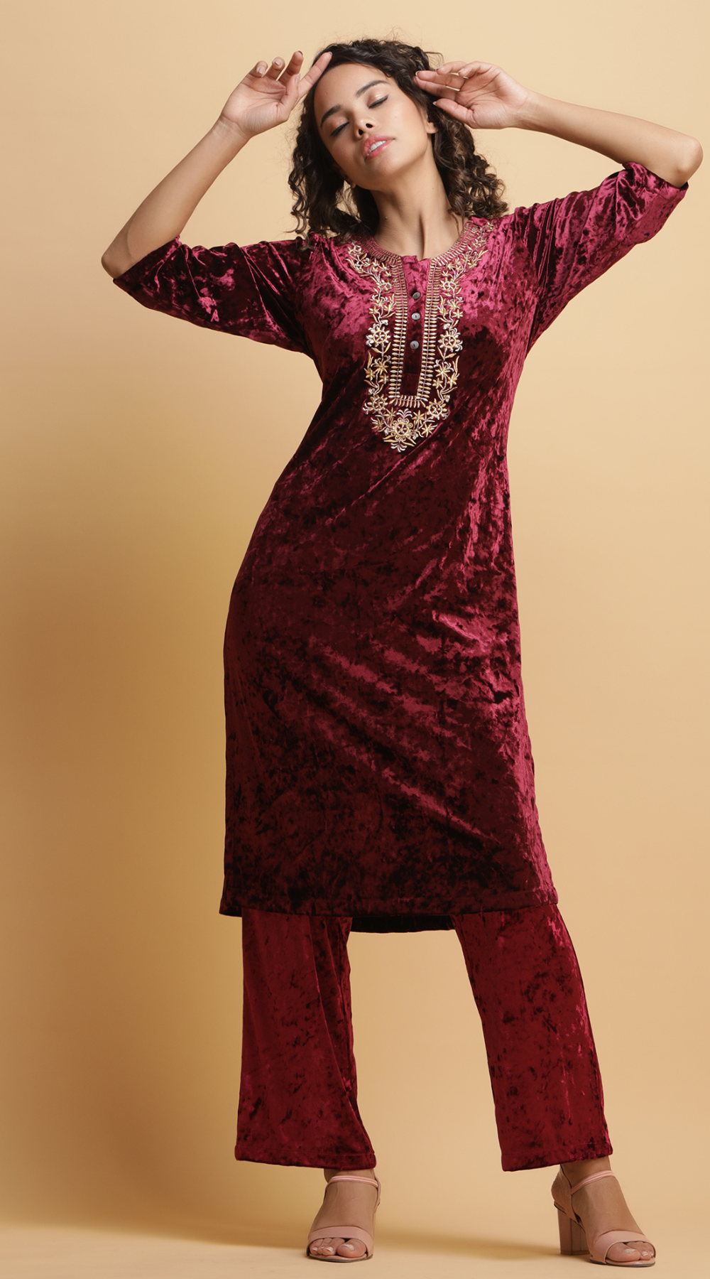 Embroidered Velvet Kurta set