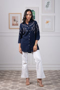 NAVY BLUE SHIRT WITH SEQUENCE WORK