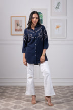NAVY BLUE SHIRT WITH SEQUENCE WORK