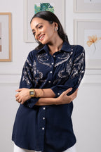 NAVY BLUE SHIRT WITH SEQUENCE WORK